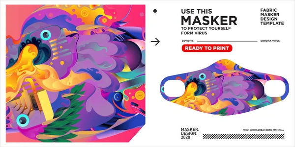 Masker Ontwerp Template Dummy Mockup Met Prachtige Kleurrijke Patroon Illustratie — Stockvector