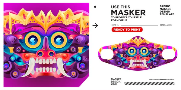 Modèle Conception Masker Maquette Factice Avec Illustration Motif Magnifique Coloré — Image vectorielle