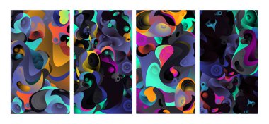 Soyut sıvı şekil. Sıvı tasarımı. Geometrik çizgiler, noktalar, batik Endonezya desenli izole eğimli dalgalar. Vektör illüstrasyonu