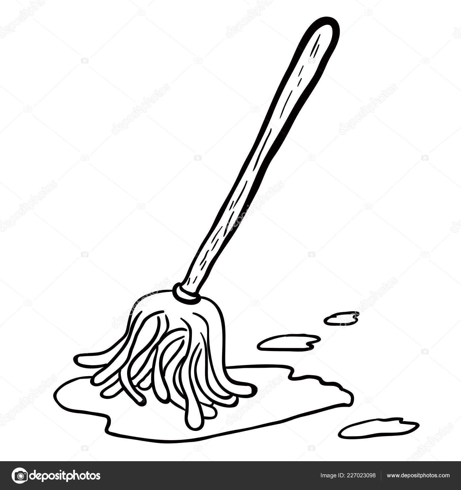Simple Black White Freehand Drawn Cartoon Mop Eps ⬇ Vector Image by