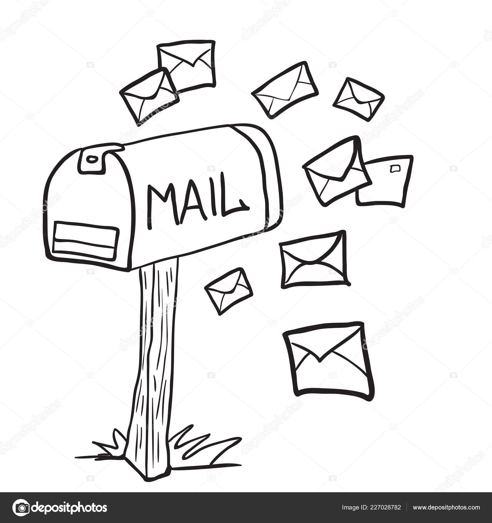 Download - Black and white mailbox with letters cartoon illustration - Stoc...
