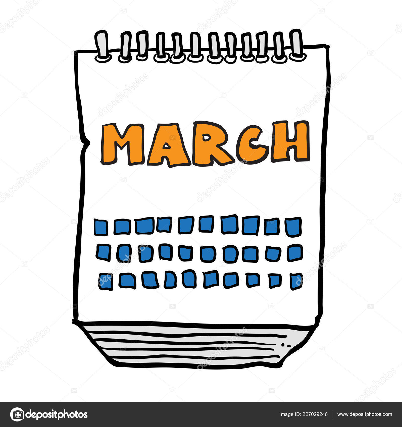 Freehand Drawn Cartoon Illustration Calendar Showing Month March