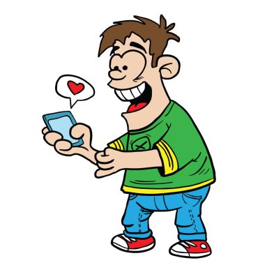 çocuk beyaz izole bir smartphone karikatür çizim ile