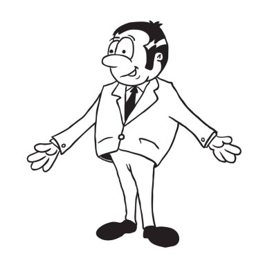 takım elbise karikatür basit siyah ve beyaz adam