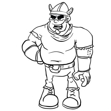 siyah beyaz çizgi film illüstrasyon izole beyaz üzerinde duran barbar