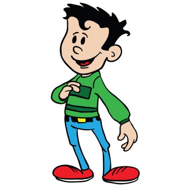 gülümseyen çocuk çizgi film illüstrasyon izole beyaz üzerinde duran