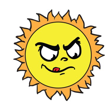 Güneş kızgın çizgi film illüstrasyon izole beyaz