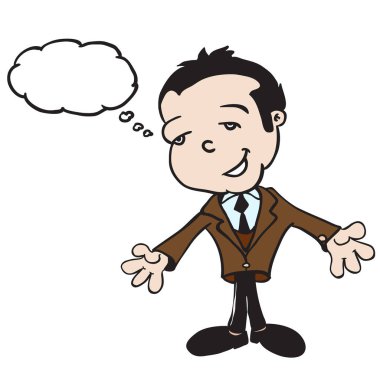 düşünce kabarcık karikatür ile iş takım elbiseli küçük çocuk