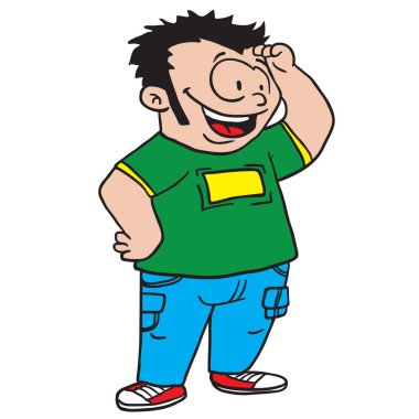 ayakta ve mesafe çizgi film illüstrasyon izole beyaz bakarak çocuğun 