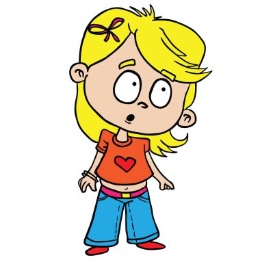 sevimli küçük kız çizgi film illüstrasyon izole beyaz şaşırttı