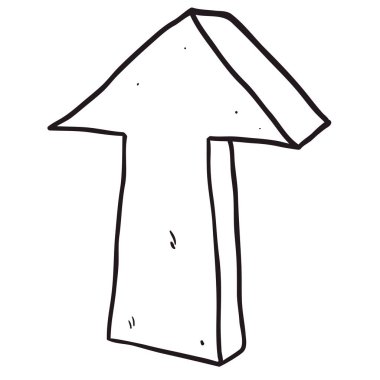 yukarıyı gösteren ok siyah beyaz serbest çizilmiş karikatür çizimi