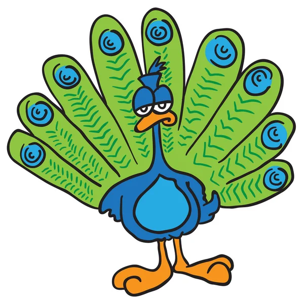 Peacock Cartoon Afbeelding Geïsoleerd Wit — Stockvector