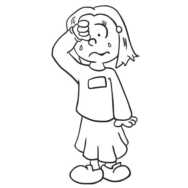 Einfaches Schwarzweißes Kleines Mädchen Weint Karikatur — Stockvektor
