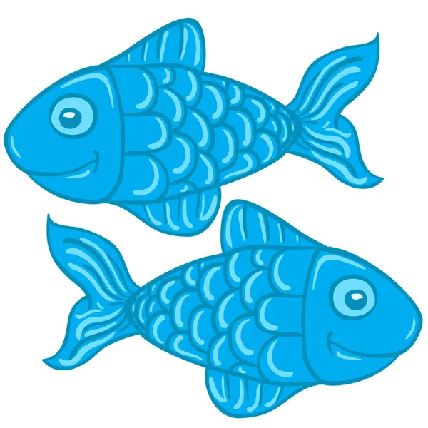 Garabato Dibujos Animados Pescado Azul — Vector de stock