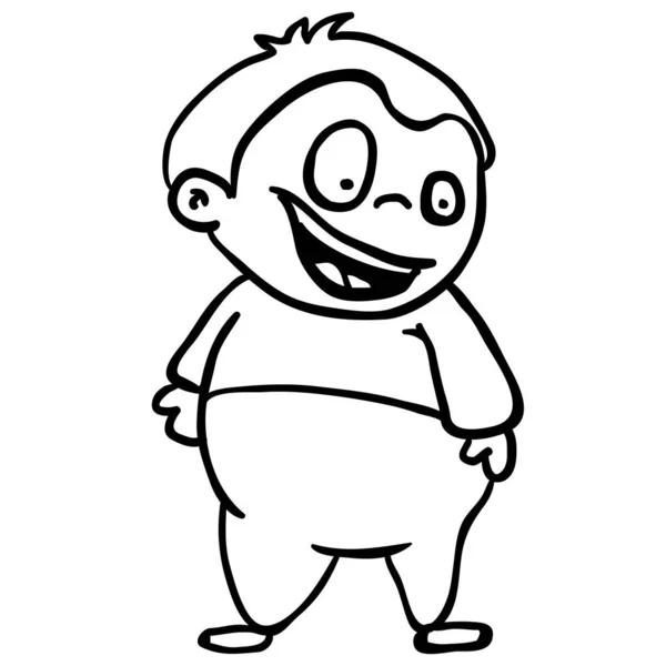 Simple Blanco Negro Sonriendo Gordito Chico Dibujos Animados — Archivo Imágenes Vectoriales