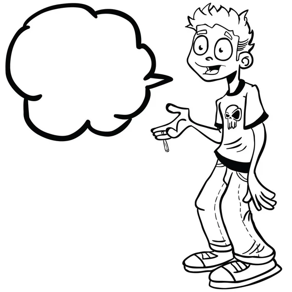 男孩与讲话泡吸烟一个联合动画片例证查出在白色 — 图库矢量图片