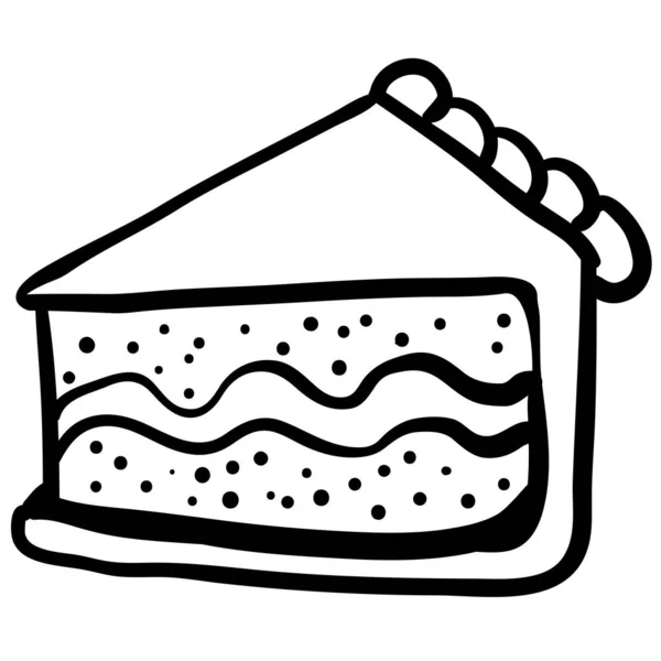Black White Piece Cake Cartoon — Stock Vector