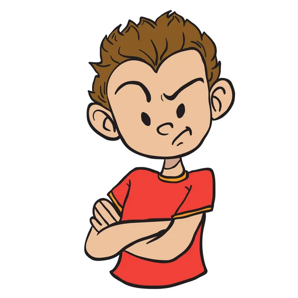 kızgın çocuk üzerinde beyaz izole çapraz silah karikatür çizim ile