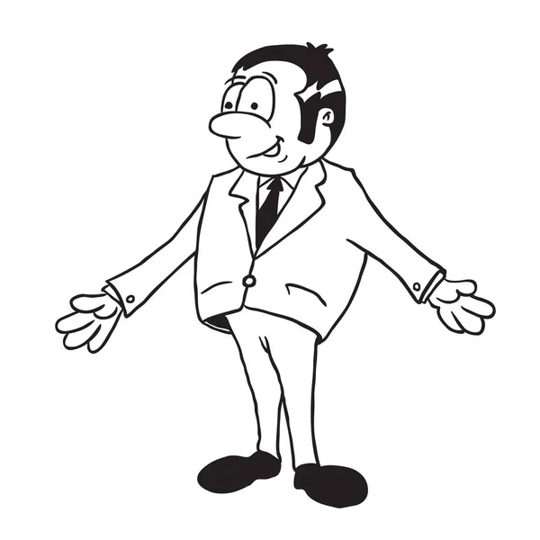 Einfacher Schwarz Weißer Mann Anzug Karikatur — Stockvektor