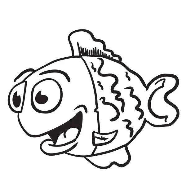 Desenhos Animados Peixe Preto Branco — Vetor de Stock