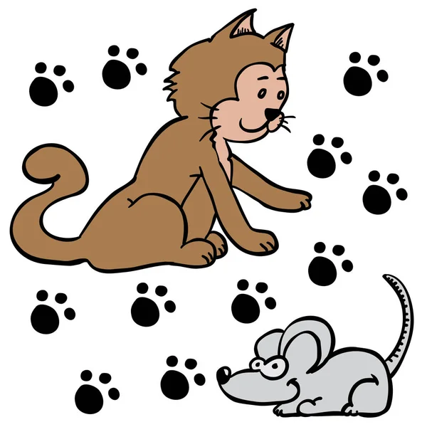 kedi ve fare çizgi film illüstrasyon