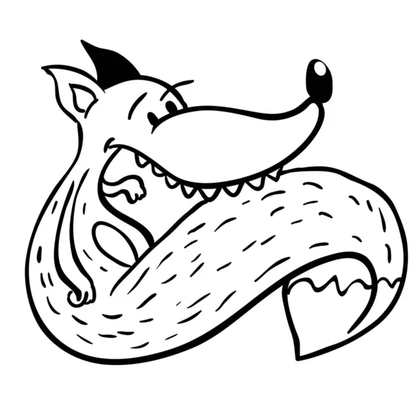 Desenho Animado Raposa Preto Branco —  Vetores de Stock