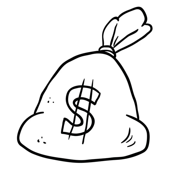 Preto Branco Dinheiro Saco Desenhos Animados — Vetor de Stock