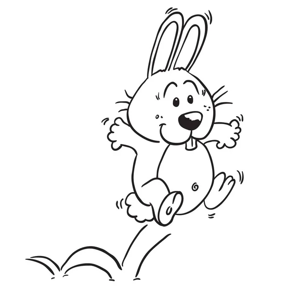 Black White Jumping Rabbit Cartoon — Stock Vector