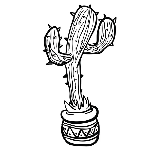 Cactus Una Pentola Illustrazione Cartone Animato Bianco Nero Isolato Bianco — Vettoriale Stock