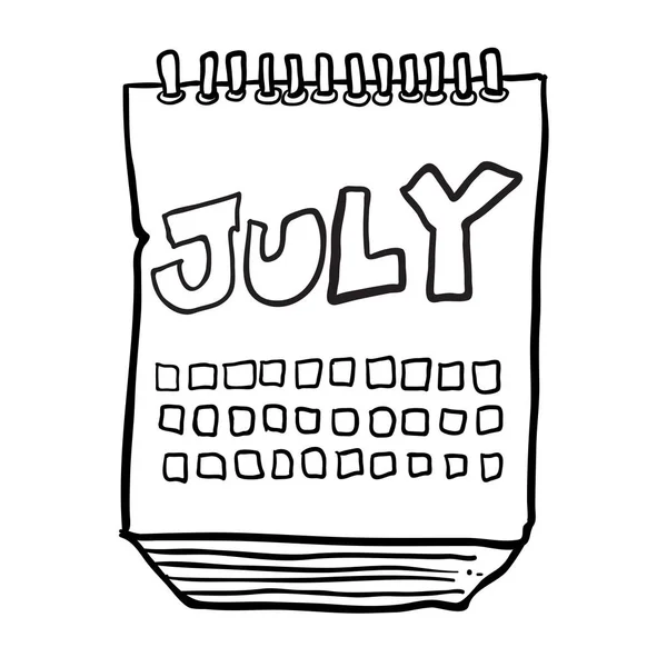 Eenvoudige Zwart Wit Freehand Getekende Cartoon Kalender Weergegeven Maand Juli — Stockvector