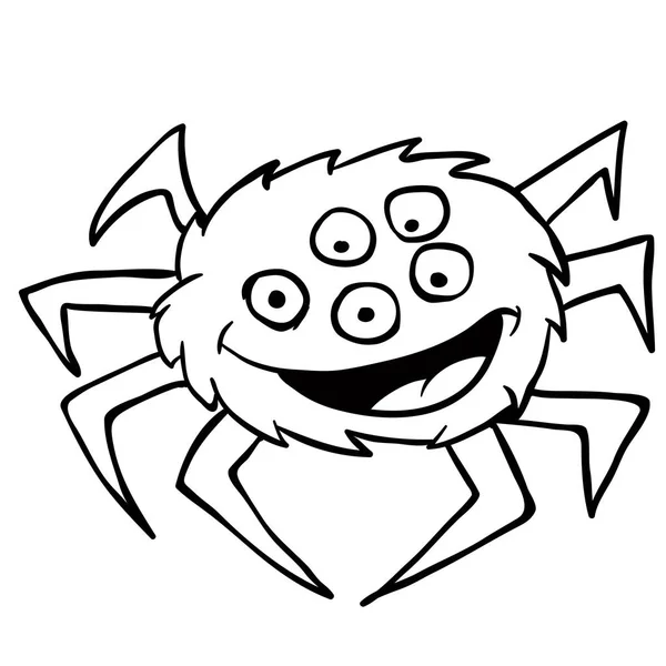Zwart Wit Spider Cartoon Afbeelding Geïsoleerd Wit — Stockvector