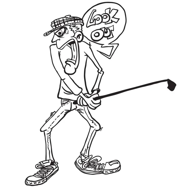 Dibujos Animados Simples Jugador Golf Blanco Negro — Archivo Imágenes Vectoriales