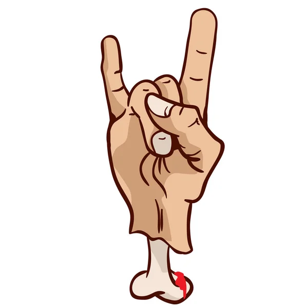 Rock Roll Teufelshörner Handzeichen Mit Blutigem Knochen — Stockvektor