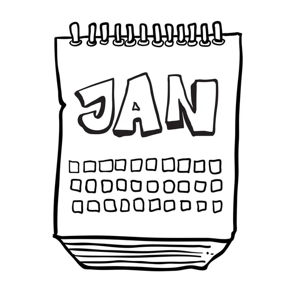Prosty Czarno Biały Rysunek Odręczny Kreskówce Wyświetlone Kalendarza Miesiąca Stycznia — Wektor stockowy