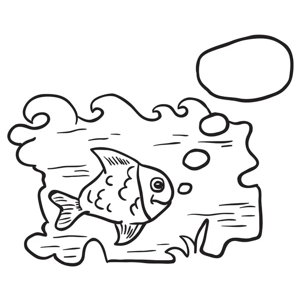 Peixe Preto Branco Desenhos Animados Água — Vetor de Stock