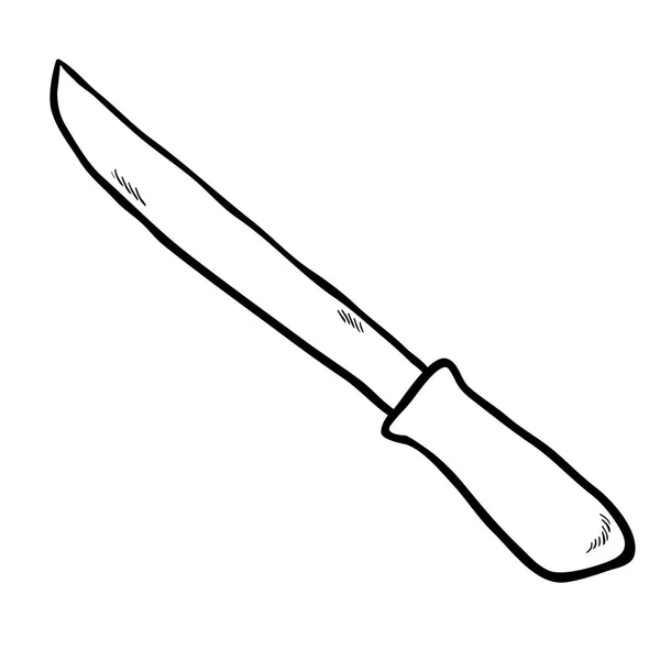 Czarno Biały Rysunek Odręczny Kreskówce Ilustracja Sztućce Nóż — Wektor stockowy