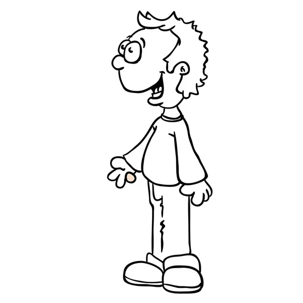 简单的黑白小男孩站在卡通 — 图库矢量图片