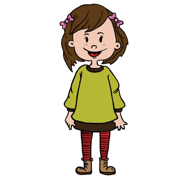 Lächeln Mädchen Stehend Cartoon Illustration Isoliert Auf Weiß — Stockvektor