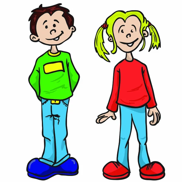 男孩和女孩卡通插图 — 图库矢量图片