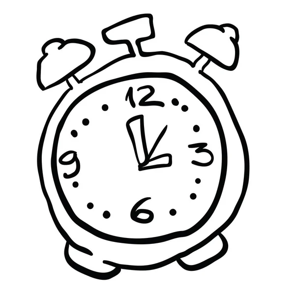 Negro Blanco Reloj Despertador Dibujos Animados — Vector de stock