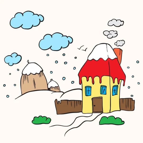 Petite Maison Dans Dessin Animé Neige — Image vectorielle