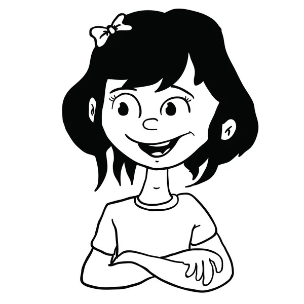 Chica Sonriente Con Las Manos Cruzadas Cinta Ilustración Dibujos Animados — Vector de stock