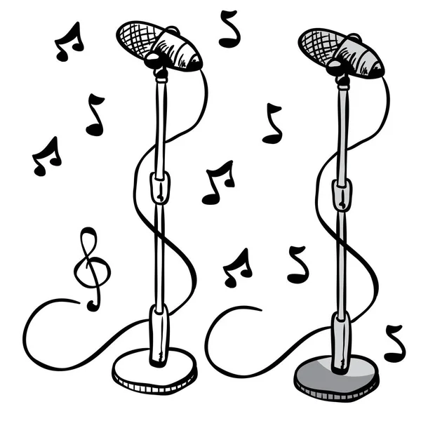 Microphone Stand Notes Cartoon Doodle — Stock Vector