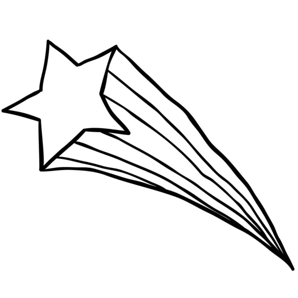 Zwart Wit Falling Star Cartoon Afbeelding Geïsoleerd Wit — Stockvector