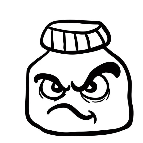 Schwarz Weiß Wütend Marmeladenglas Cartoon Illustration — Stockvektor