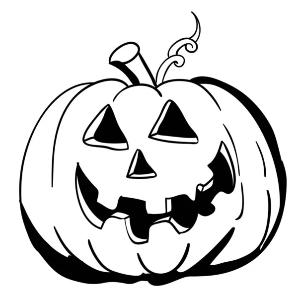 Preto Branco Halloween Abóbora Desenhos Animados — Vetor de Stock