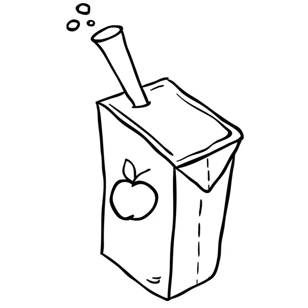 Schwarz Weiße Freihändig Gezeichnete Cartoon Illustration Der Saftbox — Stockvektor