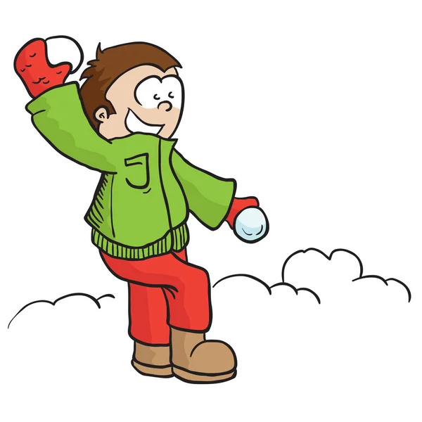 Niño Lanzando Bola Nieve Ilustración Dibujos Animados — Vector de stock