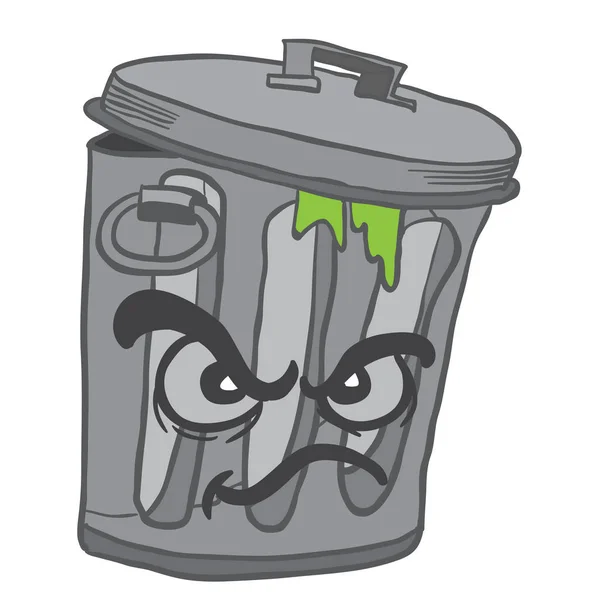 Angry Garbage Can Cartoon Illustration Isolated White — Stock Vector