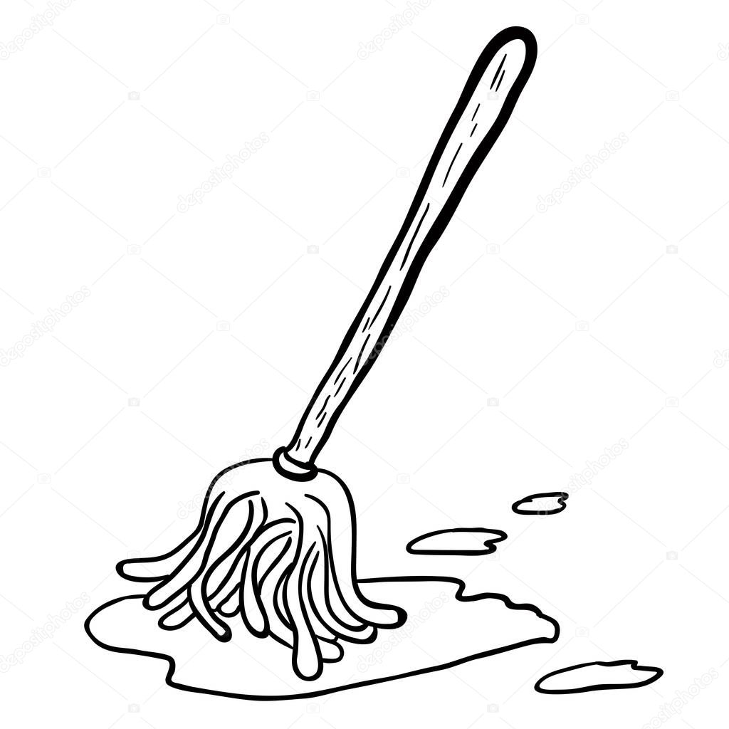simple black and white freehand drawn cartoon mop.eps